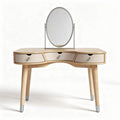 Wooden vanity table with oval mirror and three drawers 90 x 45 x 75cm