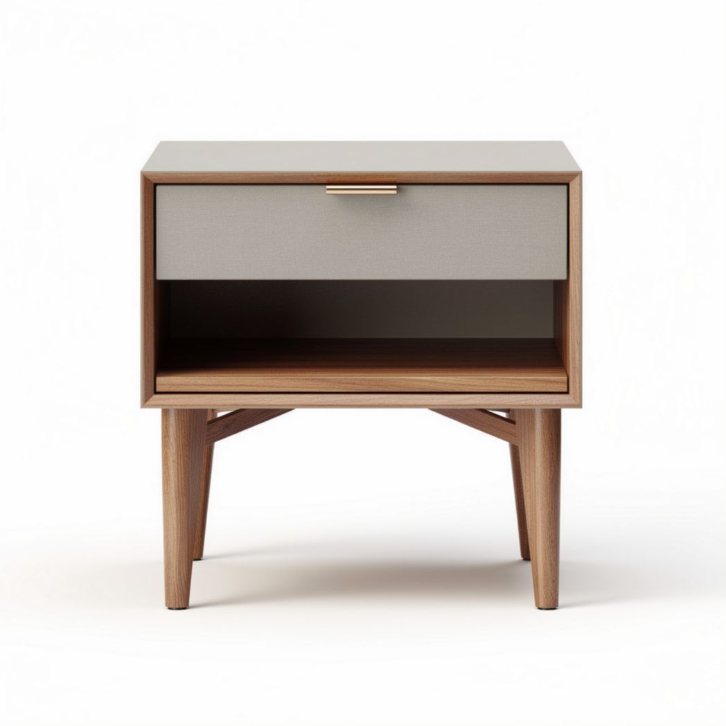 Wooden nightstand with gray drawer and open shelf 50 x 40 x 40cm
