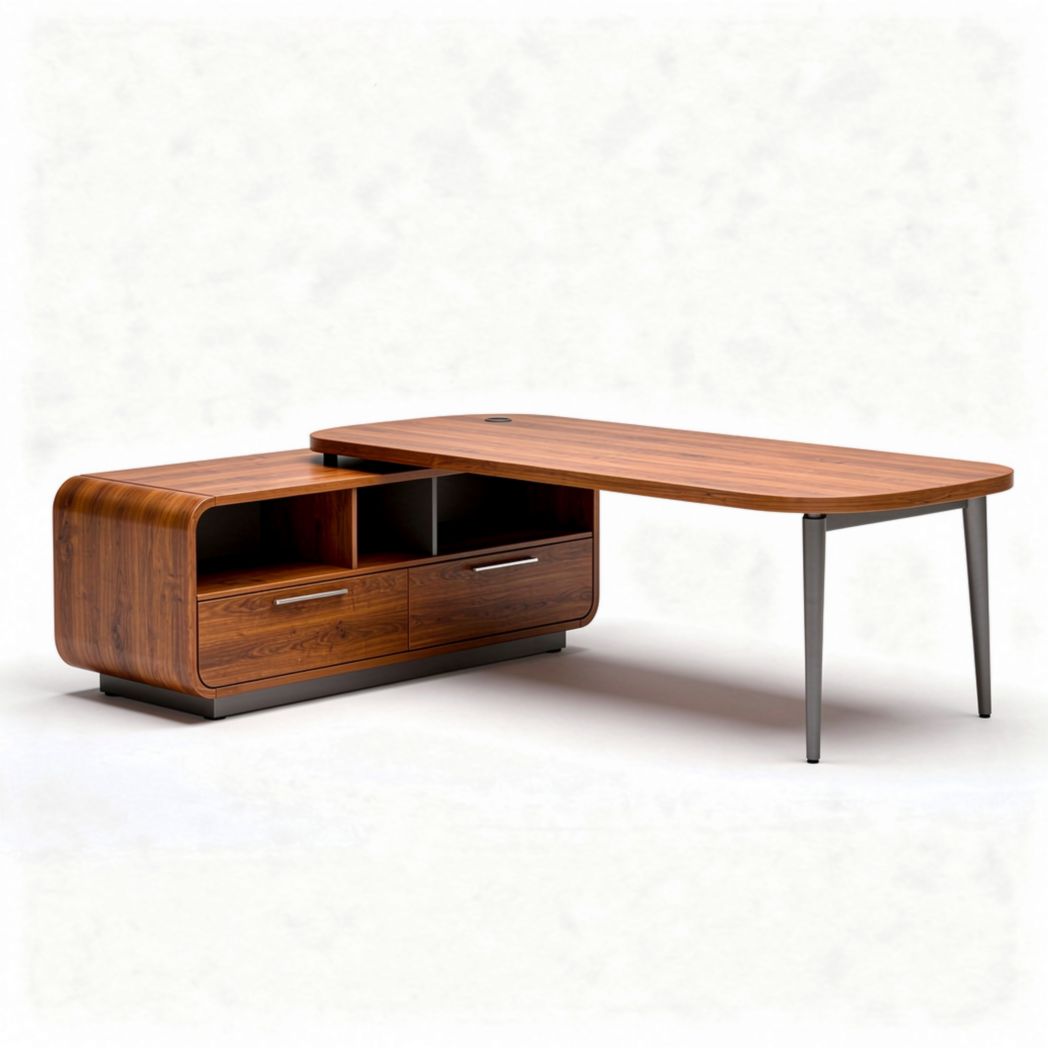 Wooden executive desk with storage cabinet and modern design 150 x 80 x 75cm