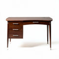 Modern walnut wood desk with three drawers and chrome accents 150 x 70 x 75cm
