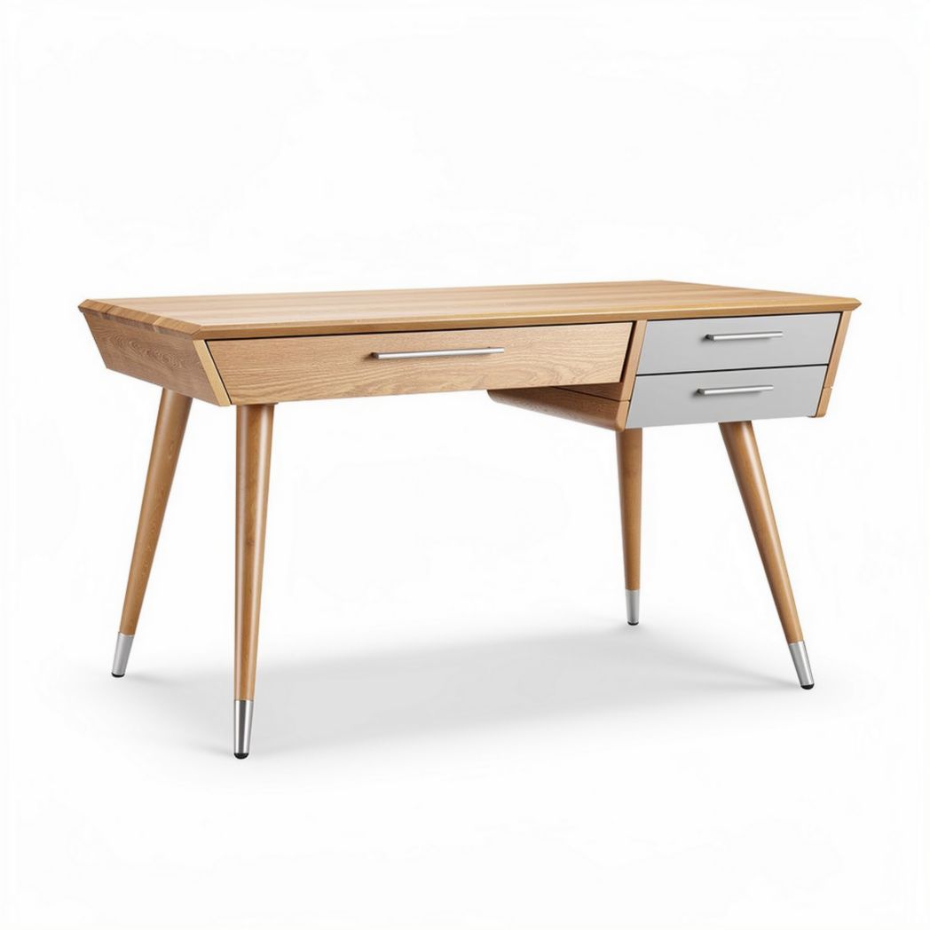 Wooden desk with two drawers and silver handles 150 x 75 x 75cm