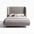 Fabric upholstered queen bed with padded headboard and metal legs 200 x 160 x 100cm