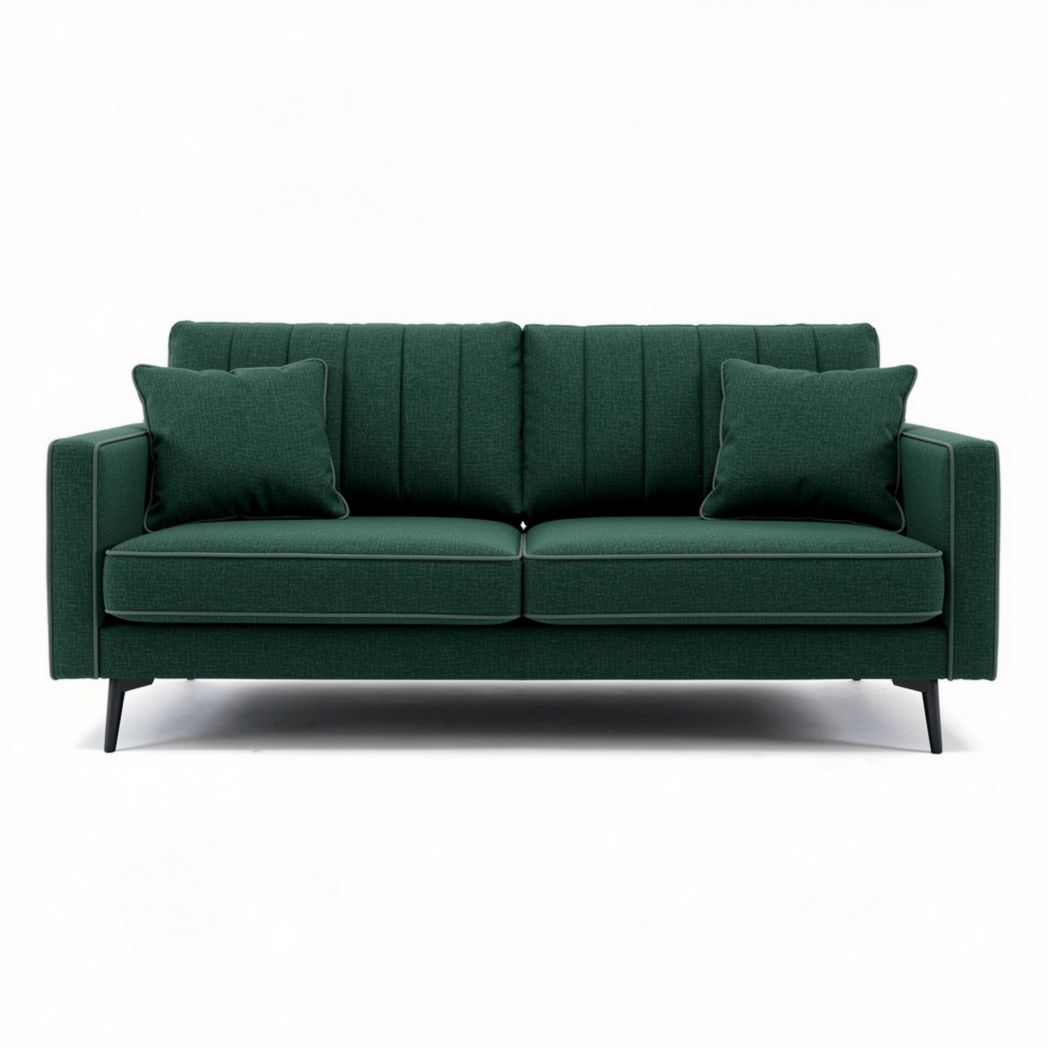 Fabric sofa with two cushions in green 180 x 85 x 75cm for living room