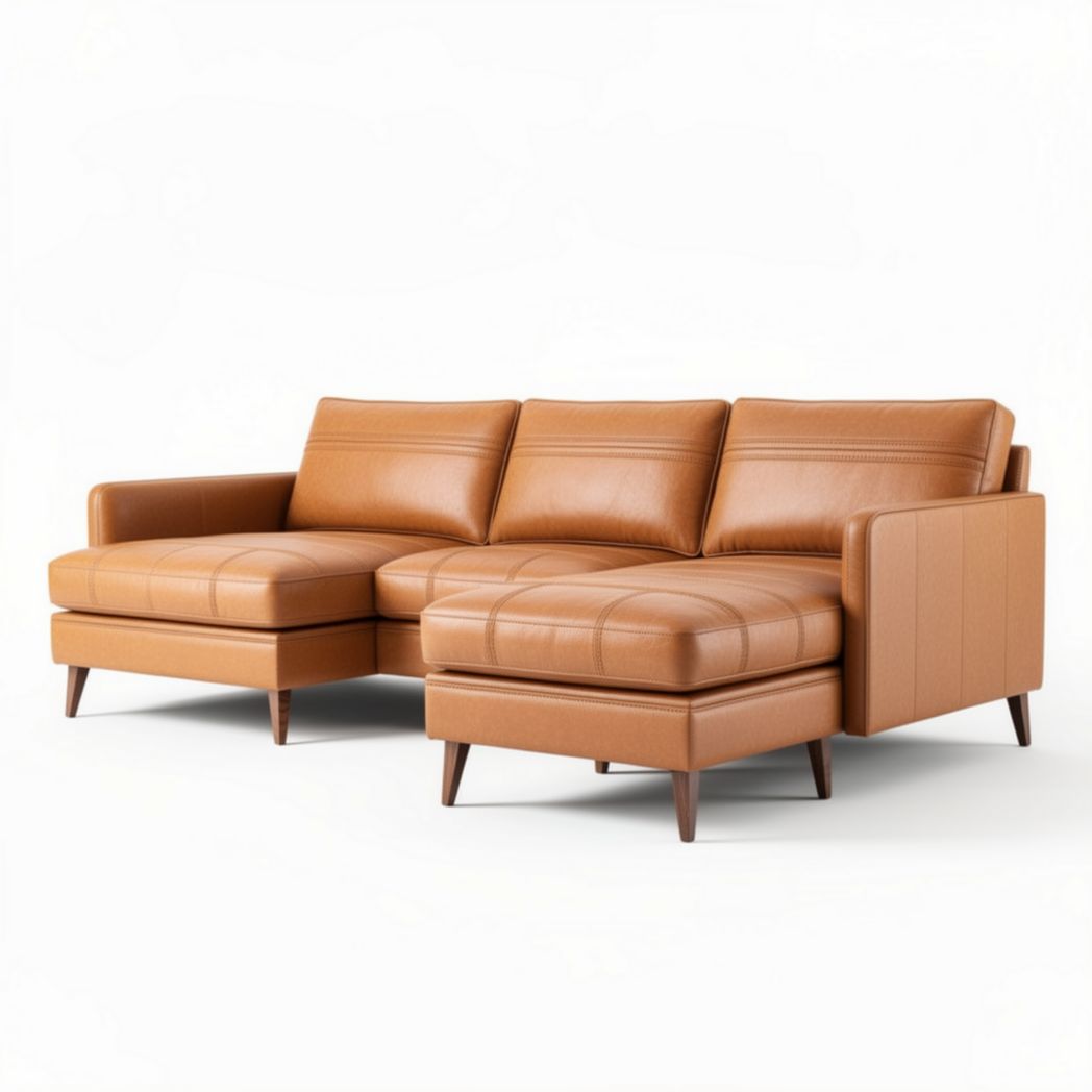 Leather sectional sofa with modern design in tan color 200 x 90 x 80cm