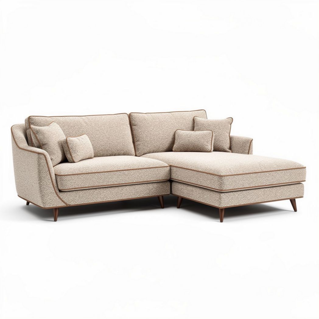 Sectional sofa with modern design in beige upholstery and wooden legs 200 x 100 x 85cm
