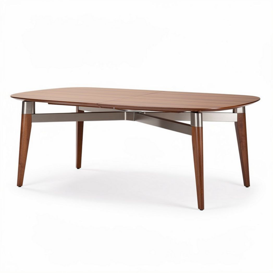 Wooden dining table with stainless steel accents 150 x 90 x 75cm