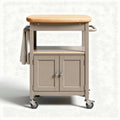 Kitchen utility cart with wooden top and storage cabinet in beige 80 x 50 x 90cm