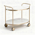 Marble top serving cart with gold metal frame and mobile wheels 80 x 40 x 80cm