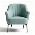 Mid-century modern accent chair in light blue fabric with black legs 80 x 70 x 80cm
