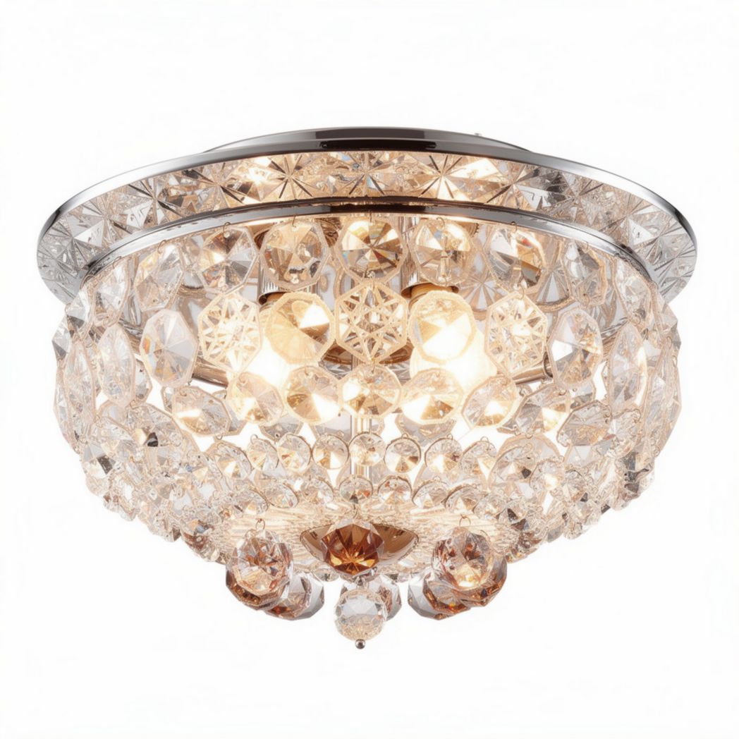 Crystal flush mount ceiling light fixture 30 x 30 x 15cm with chrome finish