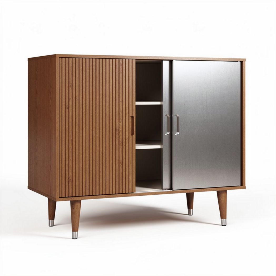 Modern wooden storage cabinet with stainless steel doors 80 x 45 x 75cm
